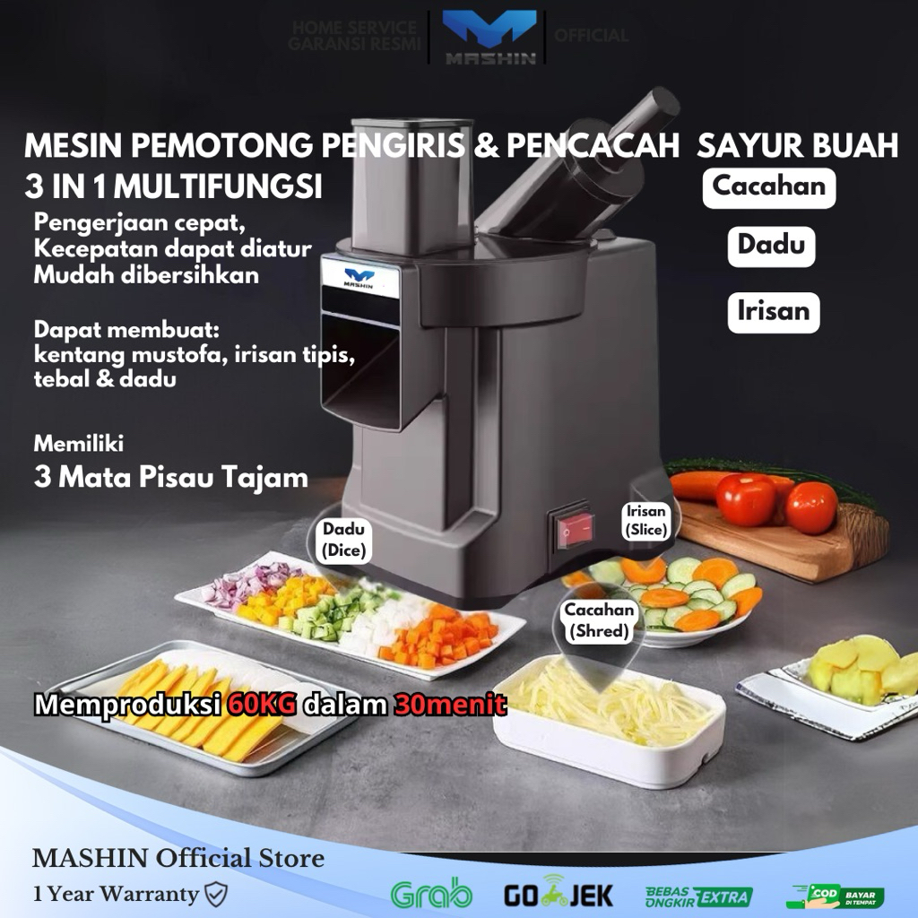 Mashin - Mesin Potong Sayur Elektrik Multifungsi Kentang Dadu, Mustofa, Wortel, - foto 3