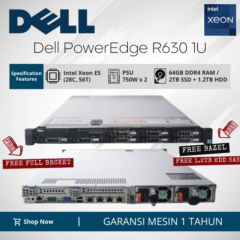 Jual Server Dell R630 1U Xeon 2x E5-2680 RAM 64GB DDR4 SSD 2TB + HDD 1 ...