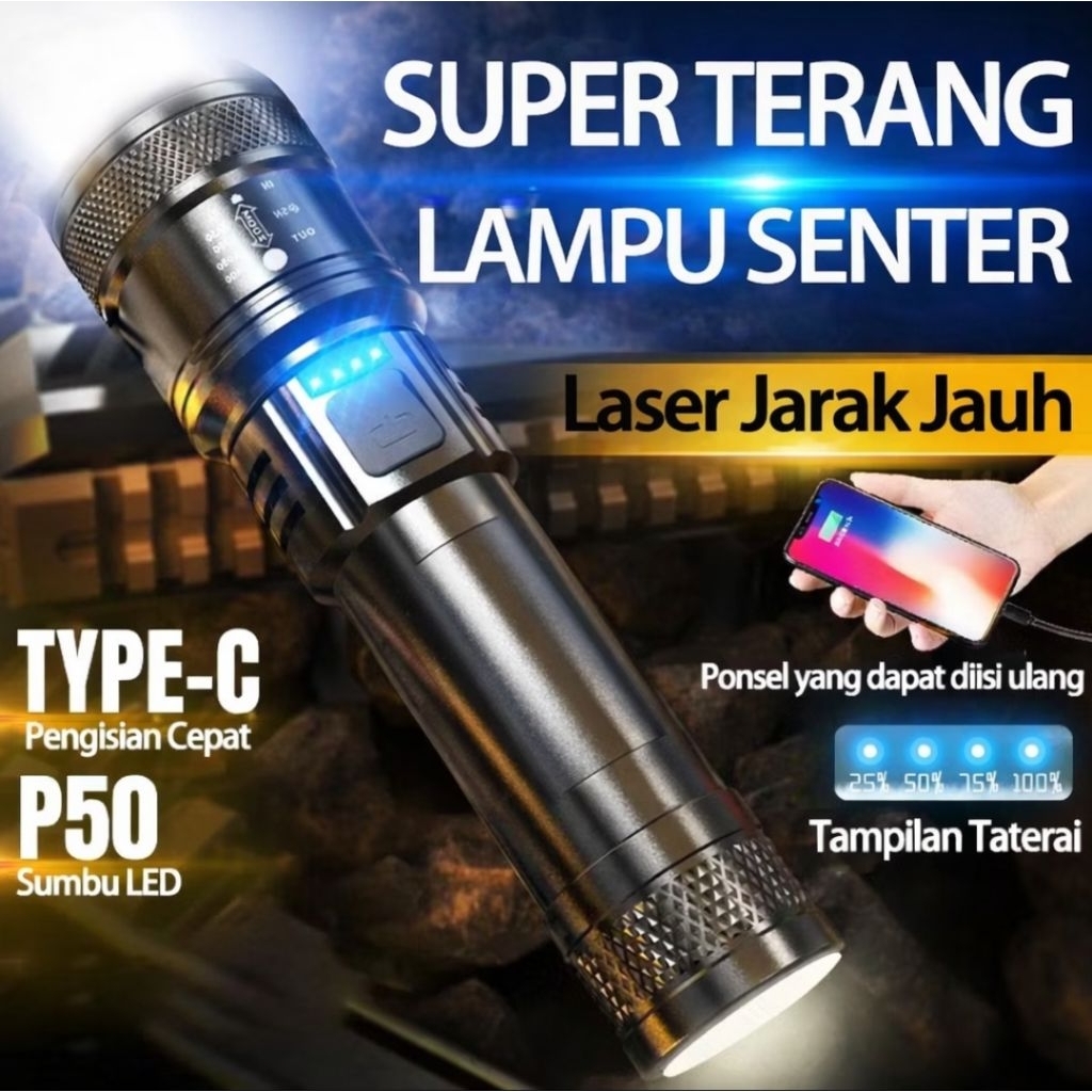 Jual Senter LED Super Terang 10000 Lumens Jarak Jauh Ringan Tahan Air ...