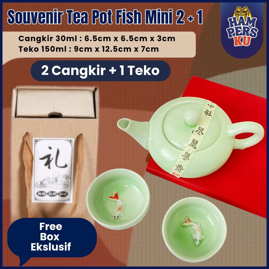 Jual Souvenir Kado Pernikahan Tea Set Ceramic FISH 2+1 Hampers Gelas ...