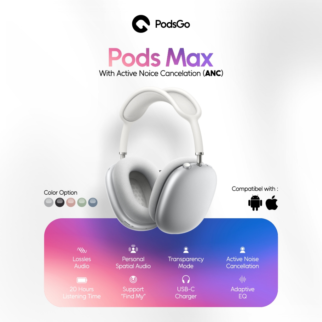 Jual PodsGo Pods Max ANC Wireless Bluetooth Earphone Headphone With Pop ...