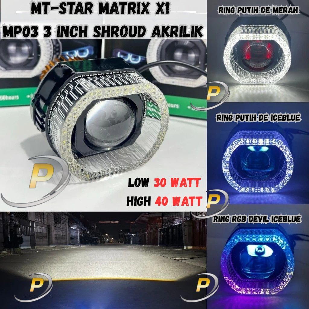 Jual Lampu Projie Biled MT-STAR Matrix X1 MP03 3 inch Shroud Akrilik ...