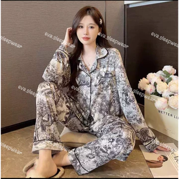 LL2 Setelan Baju Tidur Piyama Wanita Dewasa Satin Premium Lengan Panjang Celana Panjang
