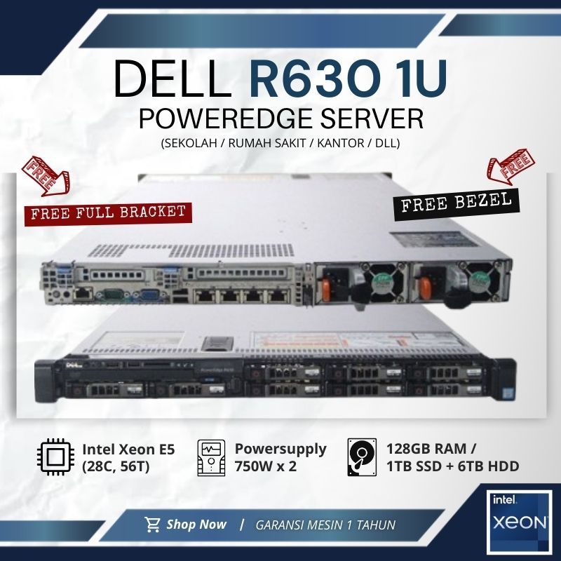 Jual DELL PowerEdge Server R630 1U Xeon 2x E5-2680V4 128GB DDR4 1TB SSD ...