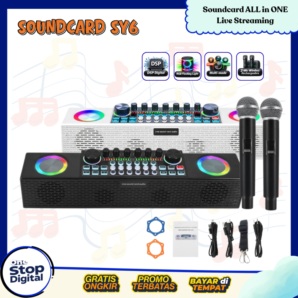 Jual Soundcard SY6 Karaoke Portable 2 Mic Wireless Rechargeable Speaker ...