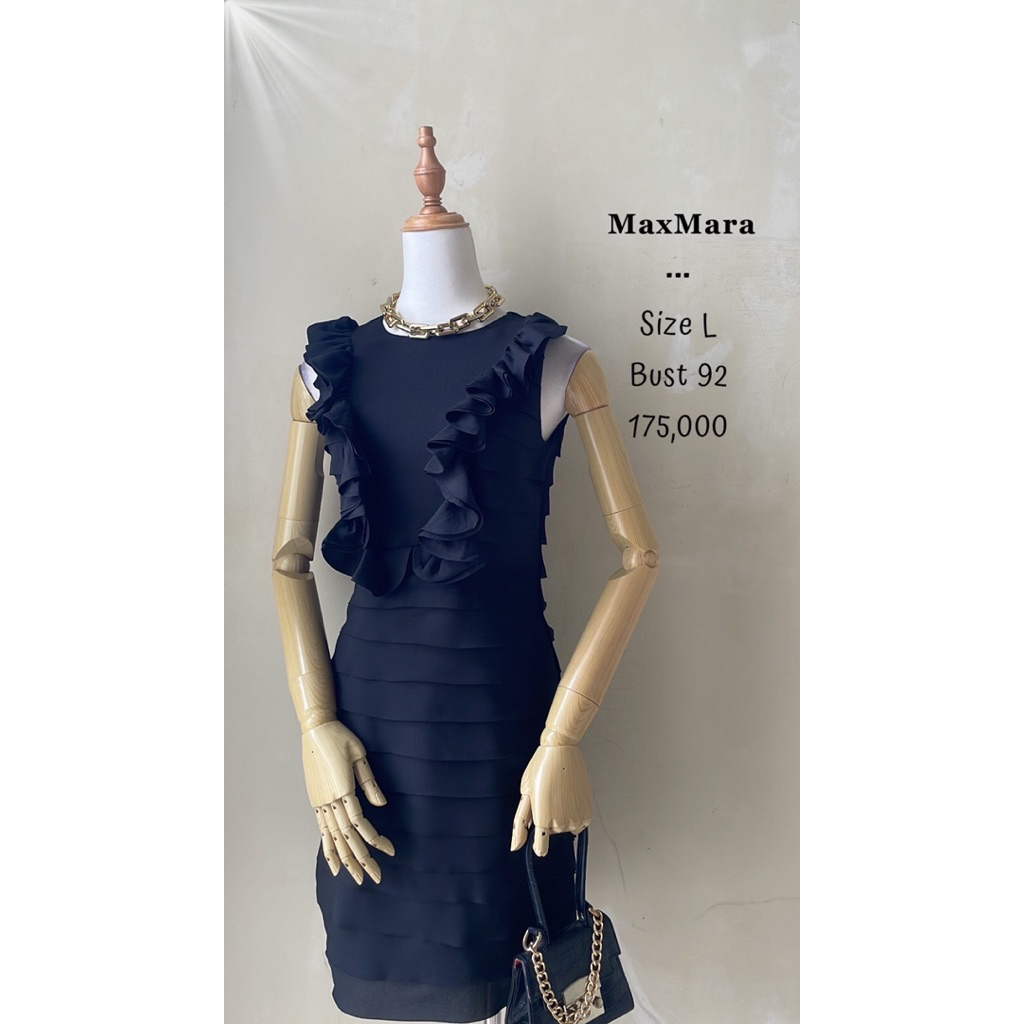 Jual Mini dress hitam Maxmara premium ruffle tumpuk press bodycon katun ...