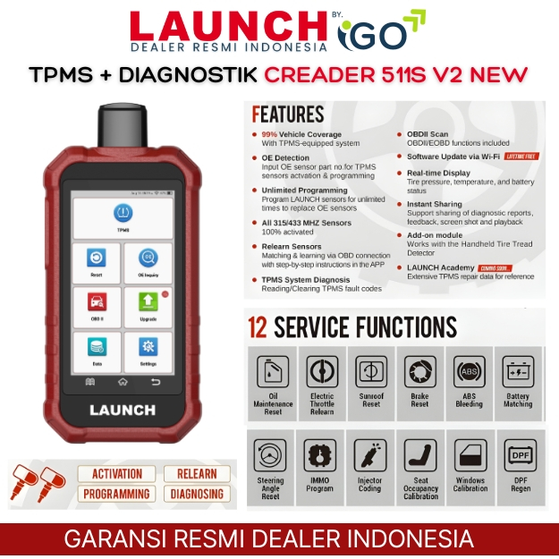 Jual LAUNCH Scanner Mobil Creader Dan Alat Program TPMS 511S V2 New ...