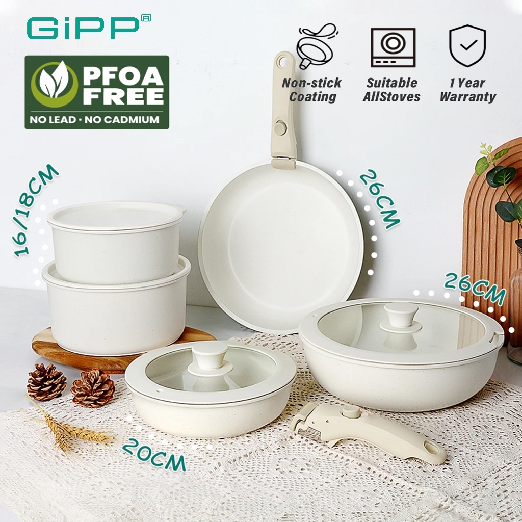 GiPP Set Wajan Penggorengan Keramik 3/5/11 Pcs Bebas PFAS & PTFE & PFOA