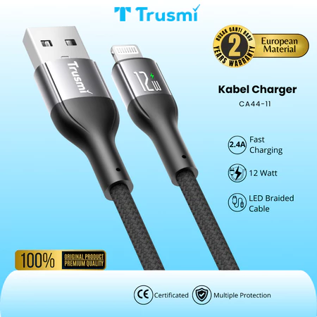 Cable Braided LED 2.4A (USB-A to L) 1M