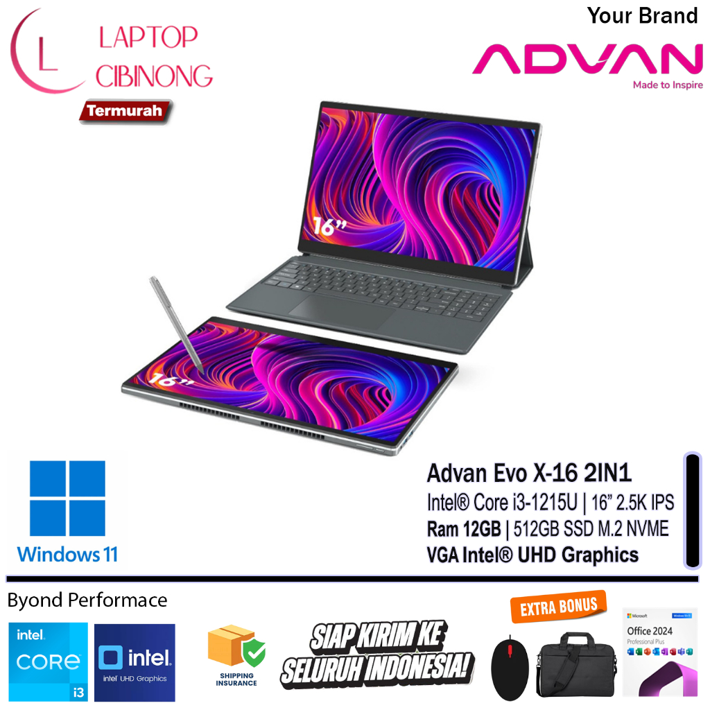 Jual Laptop Touchscreen 2in1 Advan EVO X Intel Core i3 1215U 512GB SSD ...