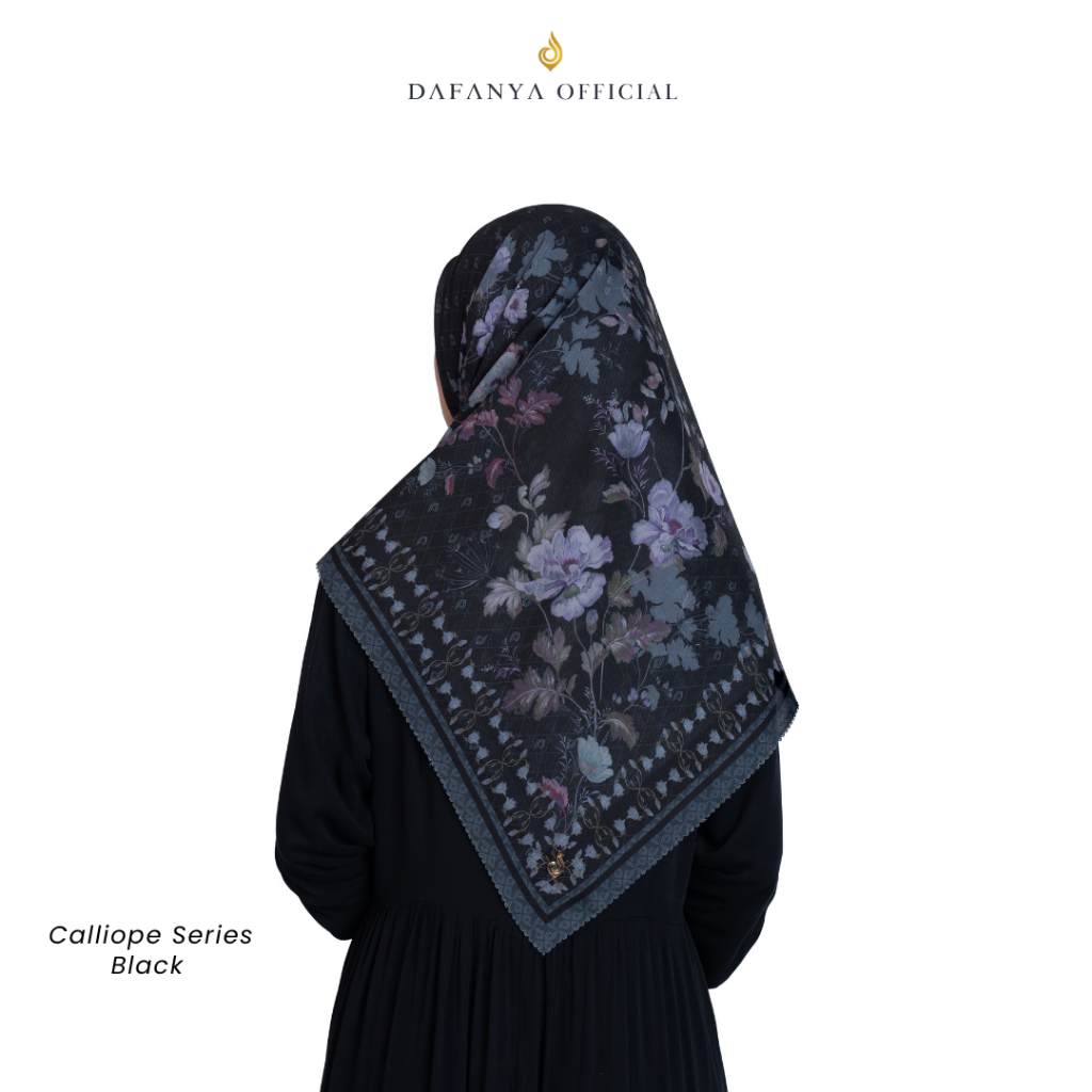 DAFANYA Syari 130x130 Calliope Series Jilbab Motif Floral Kerudung Segi Empat Hijab Scarf Bahan Voal Laser Cut