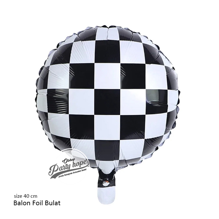 Jual Balon Foil Bulat Square / Balon Racing Bulat Kotak Hitam Putih ...