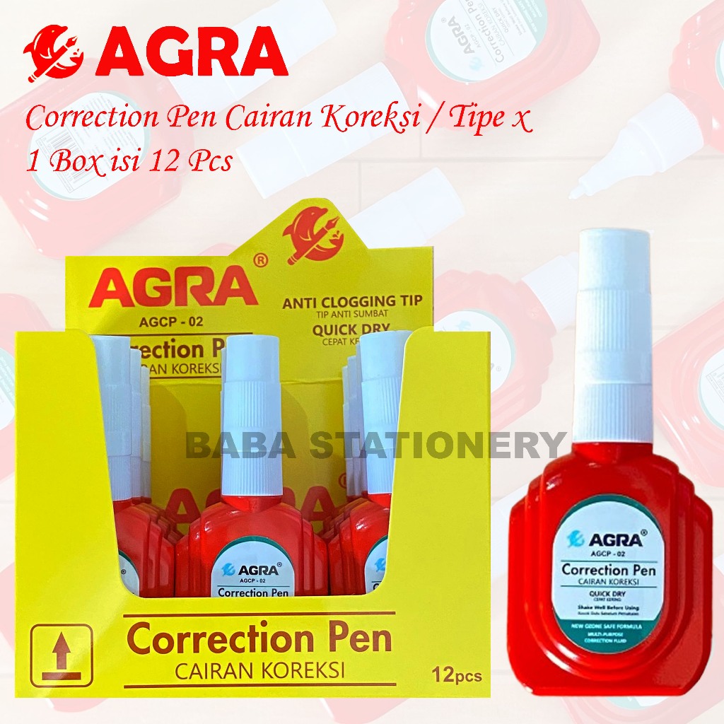 Jual ( 1 Box Isi 12 Pcs ) Correction Pen Tipe X Cair Merah Agra AGCP-02 ...