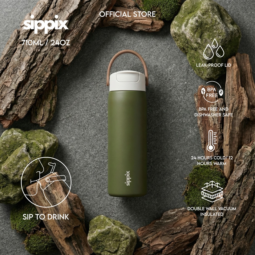 Jual SIPPIX SIPPY OLIVE Water Bottle Stainless 710mL Thermos Cup Vacuum ...