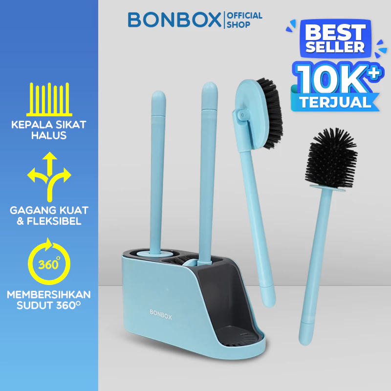 BONBOX PREMIUM Sikat Pembersih Toilet Kamar Mandi 2 IN 1 Toilet Brush Sikat Pembersih Kamar Mandi Set Sikat Toilet Sikat Kamar Mandi Pembersih dengan Dudukan Set Kuas Pembersih dengan Pegangan PP Panjang BCT3502