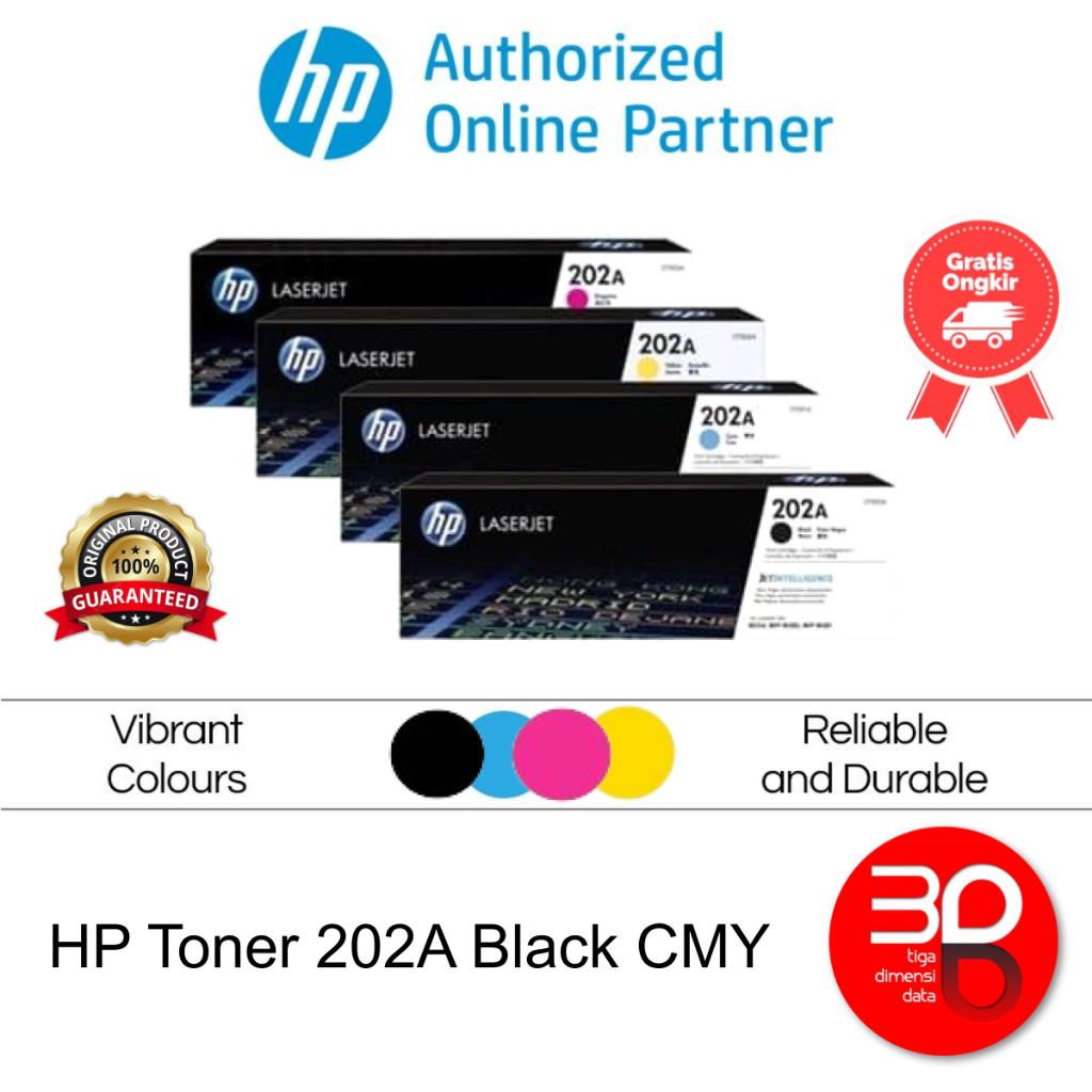 HP Toner 202A Black Cyan Magenta Yellow LaserJet Cartridge Original [CF500A CF501A CF502A CF503A]