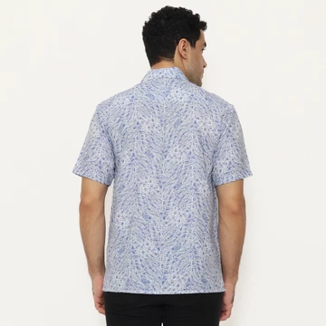 Highseas Kemeja Pria Full Print Motif Garis Abstrak Biru Putih MEJT