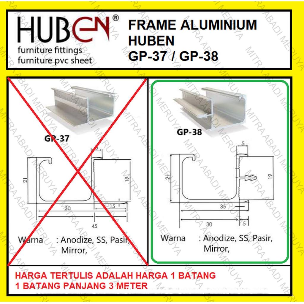 Jual Profil Frame Handle Alumunium Aluminium HUBEN GP 38 GP38 GP-38 ...