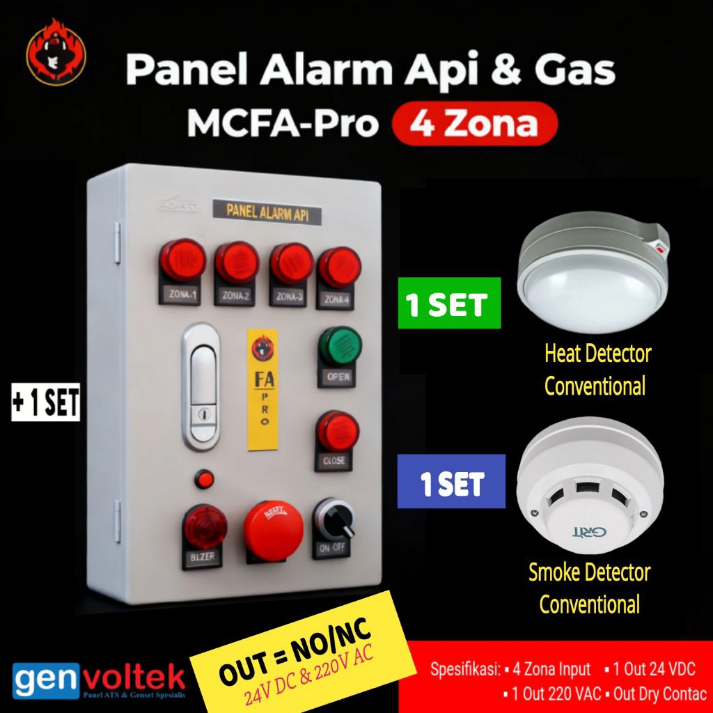 Jual Paket FaPro MCFA Conventional 4 Zona Panel Fire Alarm Api dan Gas ...