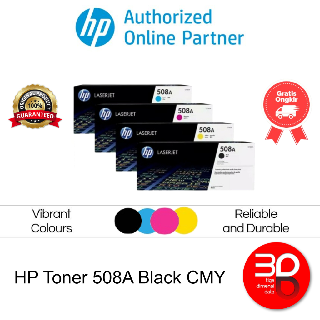 HP Toner 508A Black Cyan Magenta Yellow LaserJet Cartridge Original [CF360A  CF361A  CF362A  CF363A]