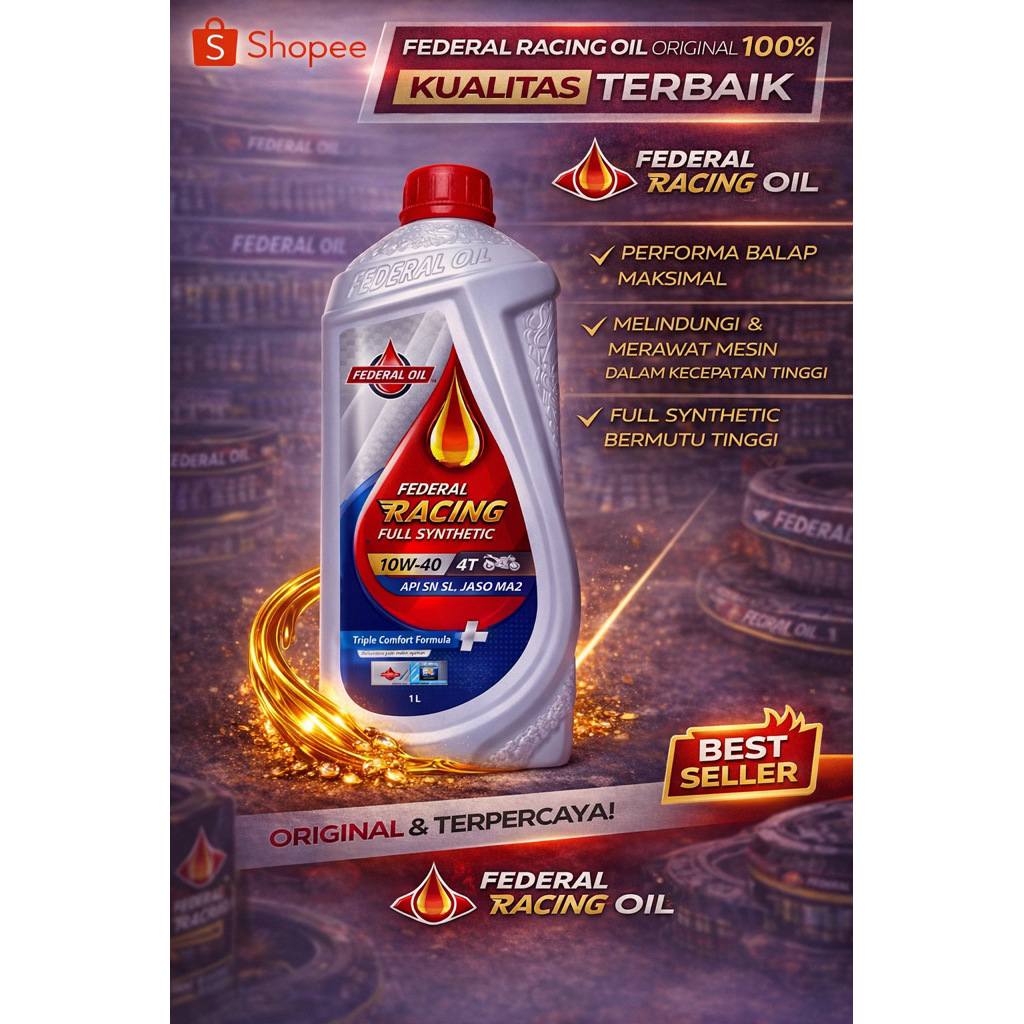 Jual Oli Mesin Federal Racing 10W-40 Full Synthetic 1 Liter untuk ...
