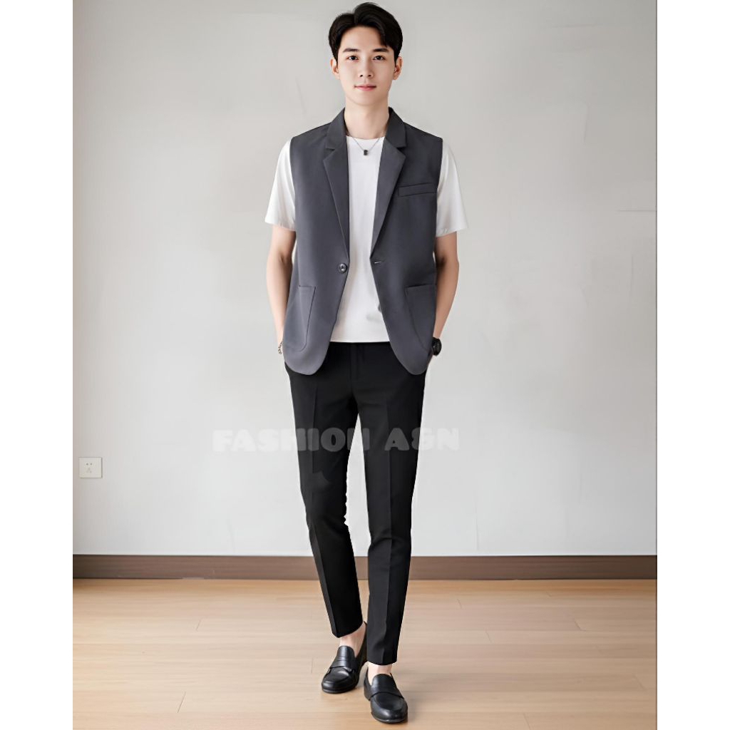 Jual Rompi Pria Jas Pria Tanpa Lengan Dengan Gaya Santai Style Korea ...