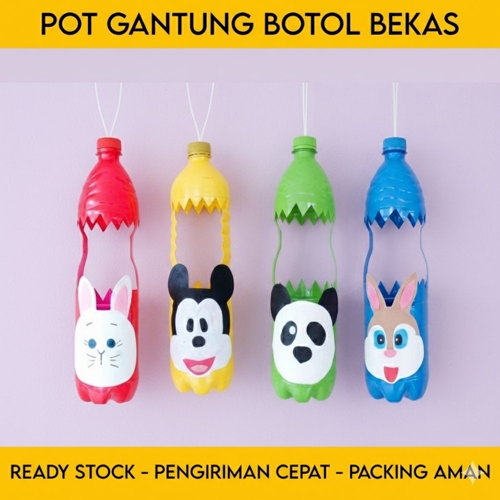 PRAKARYA Botol Bekas 1,5 Liter / Pot gantung akua 1500ml FLANEL / Kerajinan Daur Ulang Prakarya Flanel