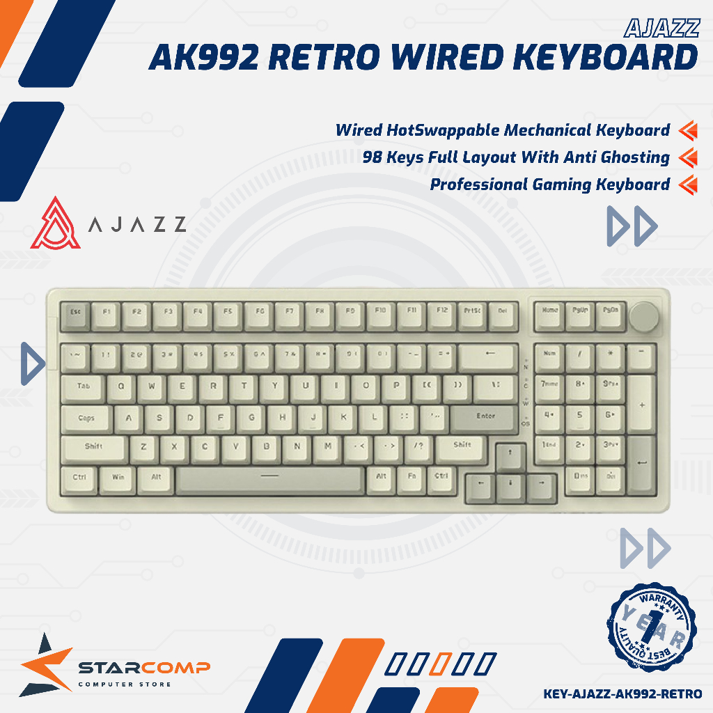Jual Ajazz AK992 Retro Wired Mechanical Keyboard Fullsize 98 Keys ...