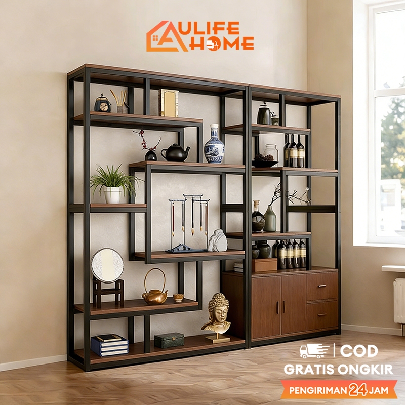 Jual Rak Pajangan Industrial Lemari Hias Display Buffet Rak Buku 6 ...