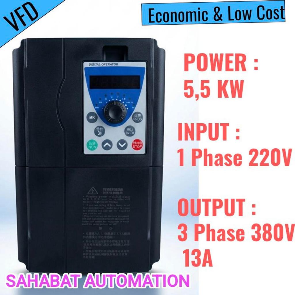 Jual Inverter 220v to 380v 5,5KW 7,5HP Inverter VFD 1 Phase ke 3 Phase ...