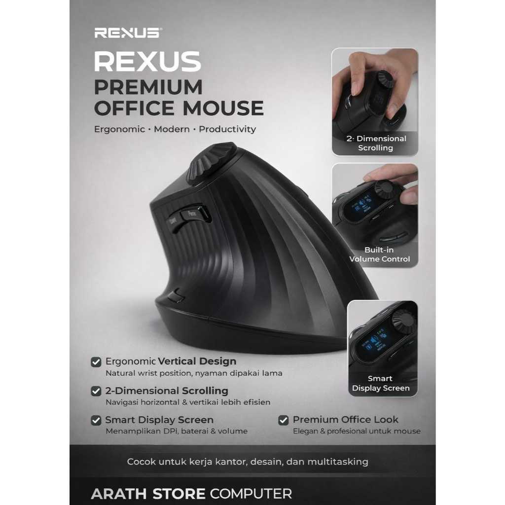 Jual Rexus Clif Pro QV280 Mouse Office Ergonomic Vertical | Shopee ...