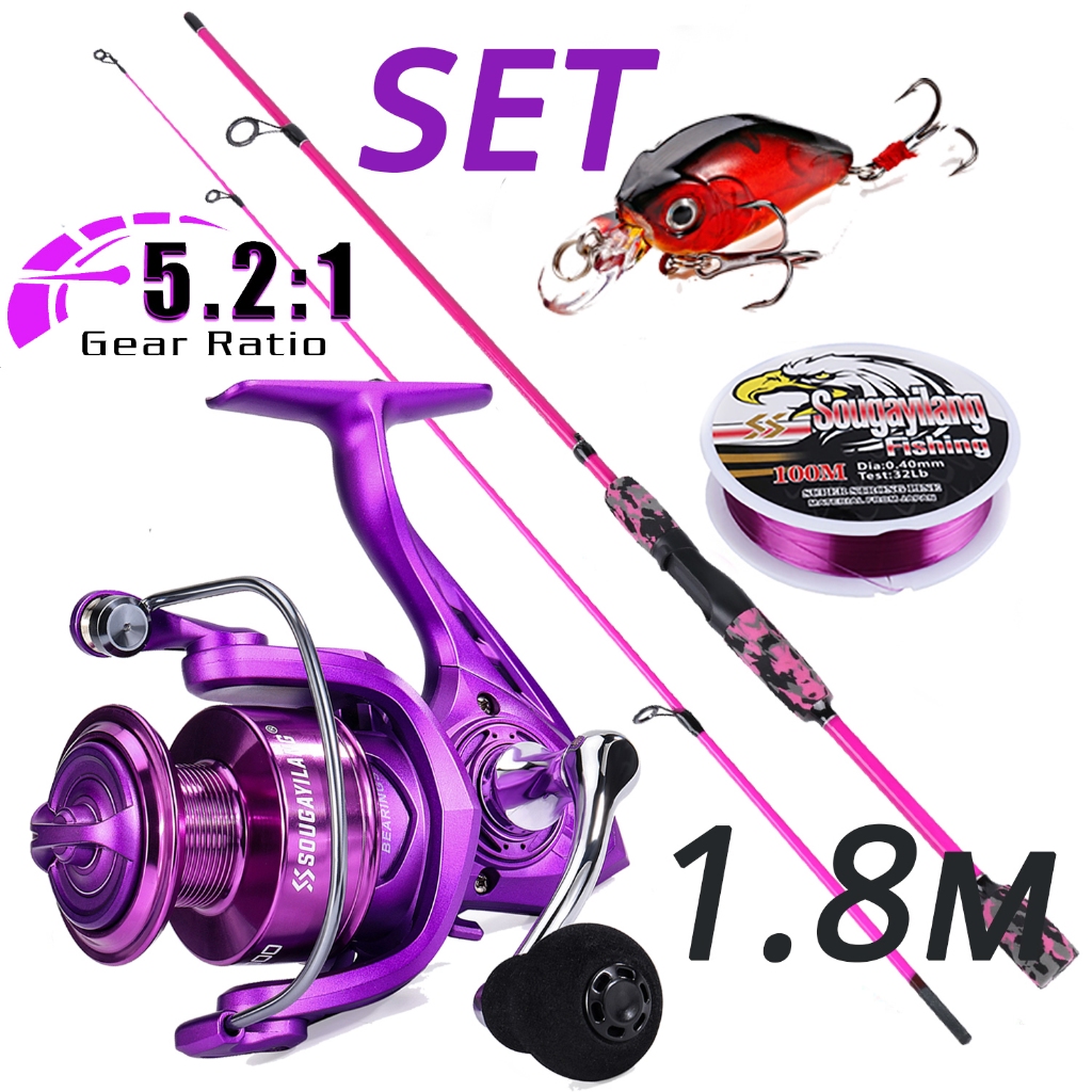 Set Joran Pancing Sougayilang 1.8M Spinning Rod With 1000-4000 Series 5.2:1 Gear Ratio Spinning Fishing Reel Rod  Combos