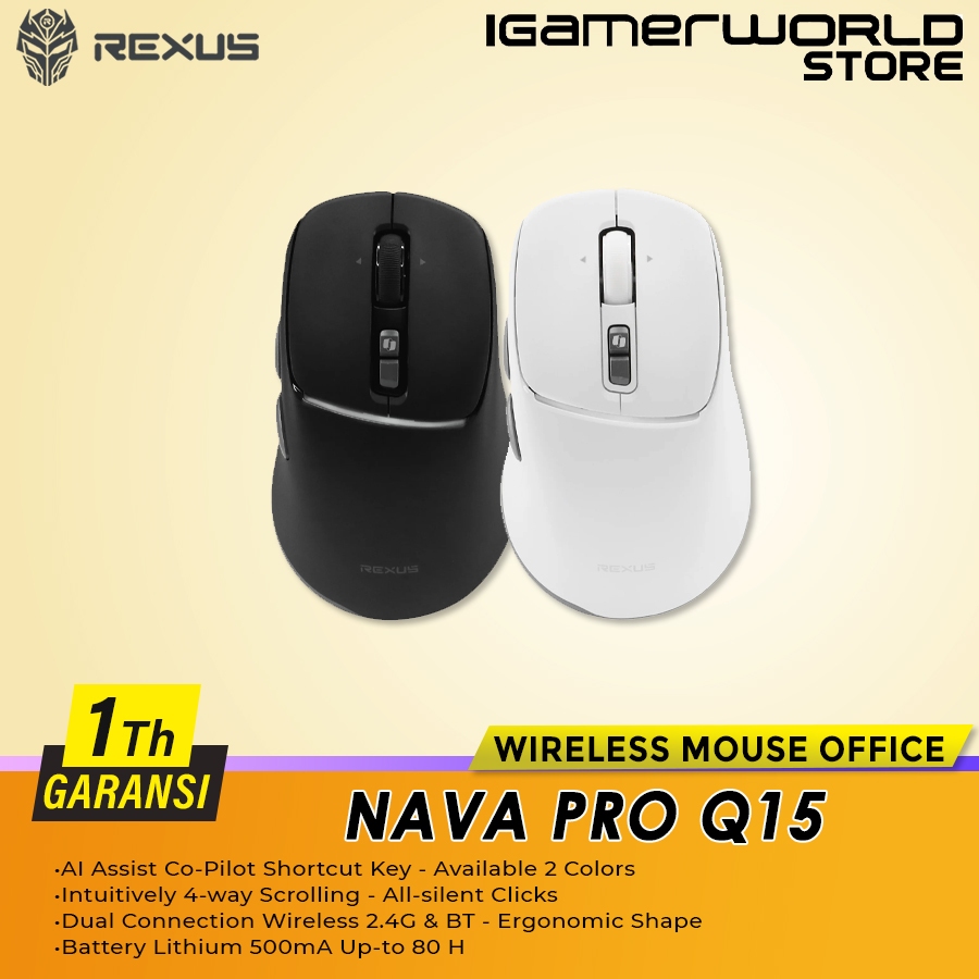Jual Rexus Nava Pro Q15 Wireless Bluetooth Silent Click Mouse Ergonomic ...