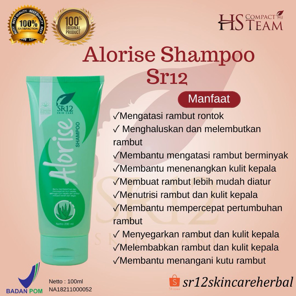 SR12 Shampoo Alorise Anti Ketombe Dan Rontok Menebalkan Rambut Lembab Menyegarkan 100 ml
