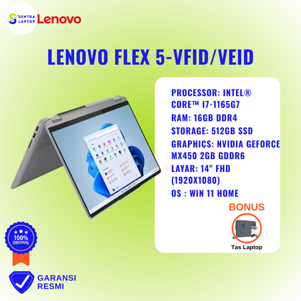 Jual LENOVO IdeaPad Flex 5 14ITL05 - VFID | i7-1165G7 | 16GB | 512GB ...