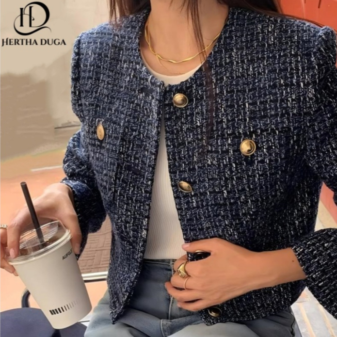 Jual Hertha Duga baju spring outer biru wanita kekinian korean style ...