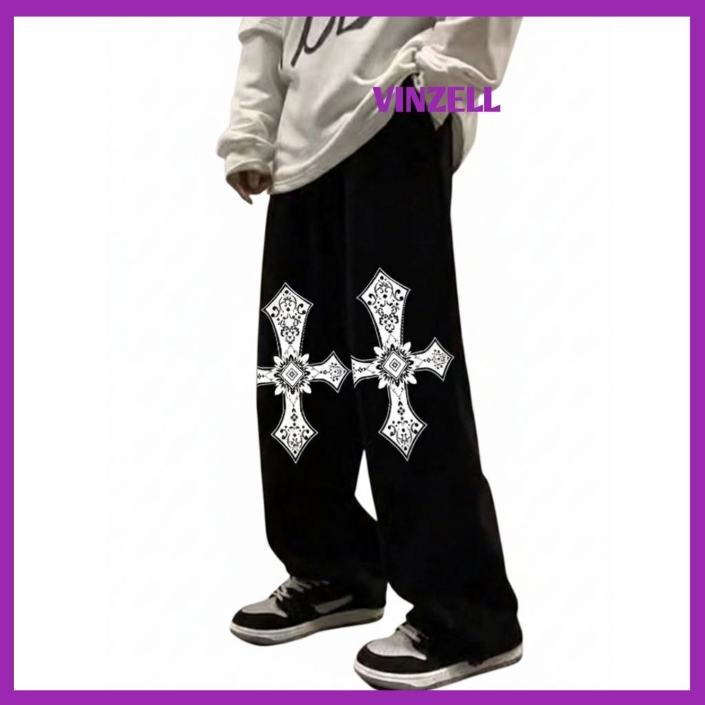 Flaredenim Mcbling Cyber Y2K swag 白 クロス Jual Celana Kulot 