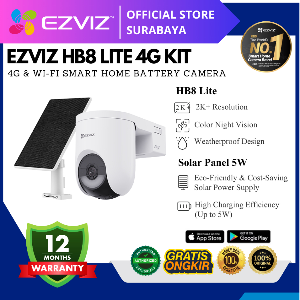 Jual EZVIZ HB8 LITE 4G KIT SOLAR PANEL 4G & Wi-Fi Smart Home Battery ...