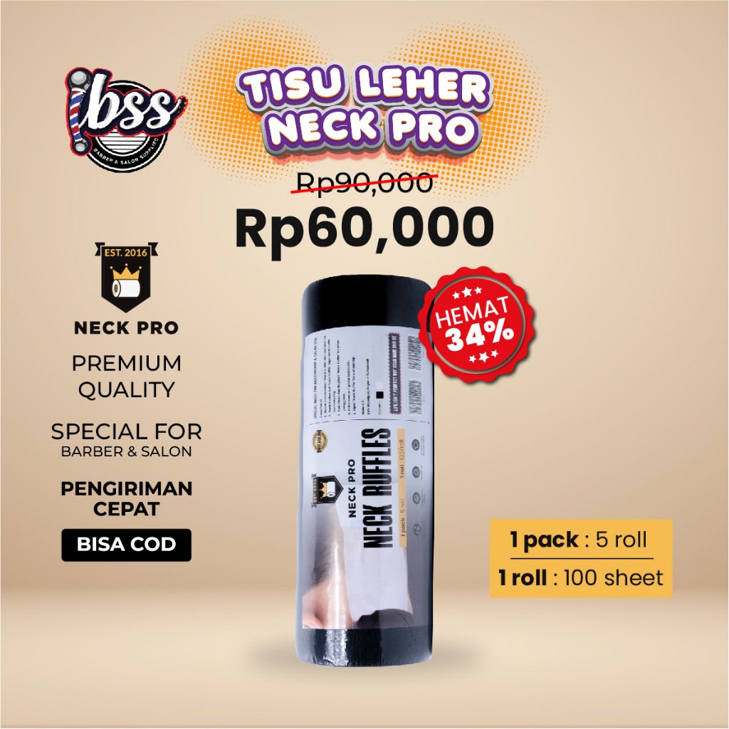NECK PRO TISU LEHER BARBERSHOP HITAM PREMIUM 1 SLOP ISI 5 ROLL/ TIAP ROLL ISI 100 LEMBAR / TISU LEHER HITAM / TISU LEHER MURAH / NECK TAPE / NECK PAPER / NECK RUFFLES / INDOBARBERSUPPLY / IBSS