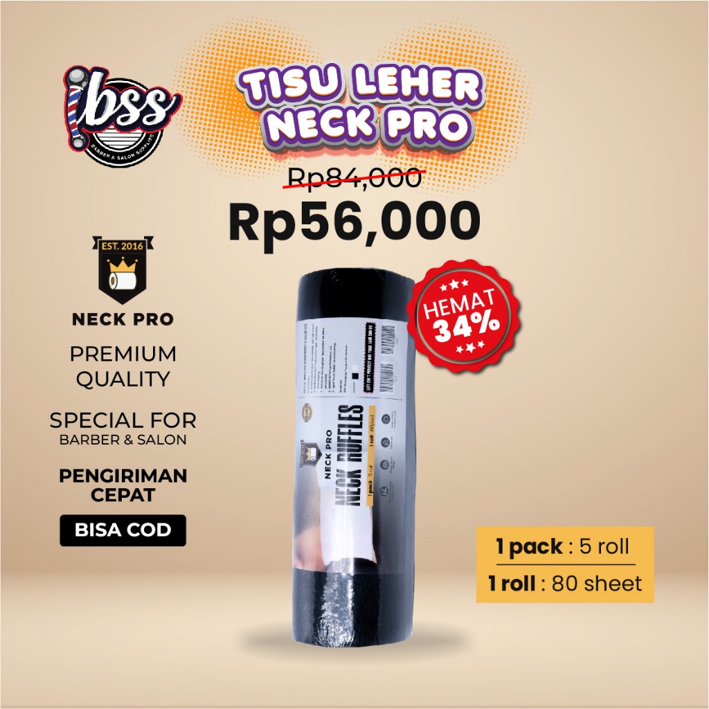 NECK PRO TISU LEHER BARBERSHOP HITAM PREMIUM  1 SLOP ISI 5 ROLL/ TIAP ROLL ISI 80 LEMBAR / TISU LEHER HITAM / TISU LEHER MURAH / NECK TAPE / NECK PAPER / NECK RUFFLES / INDOBARBERSUPPLY / IBSS