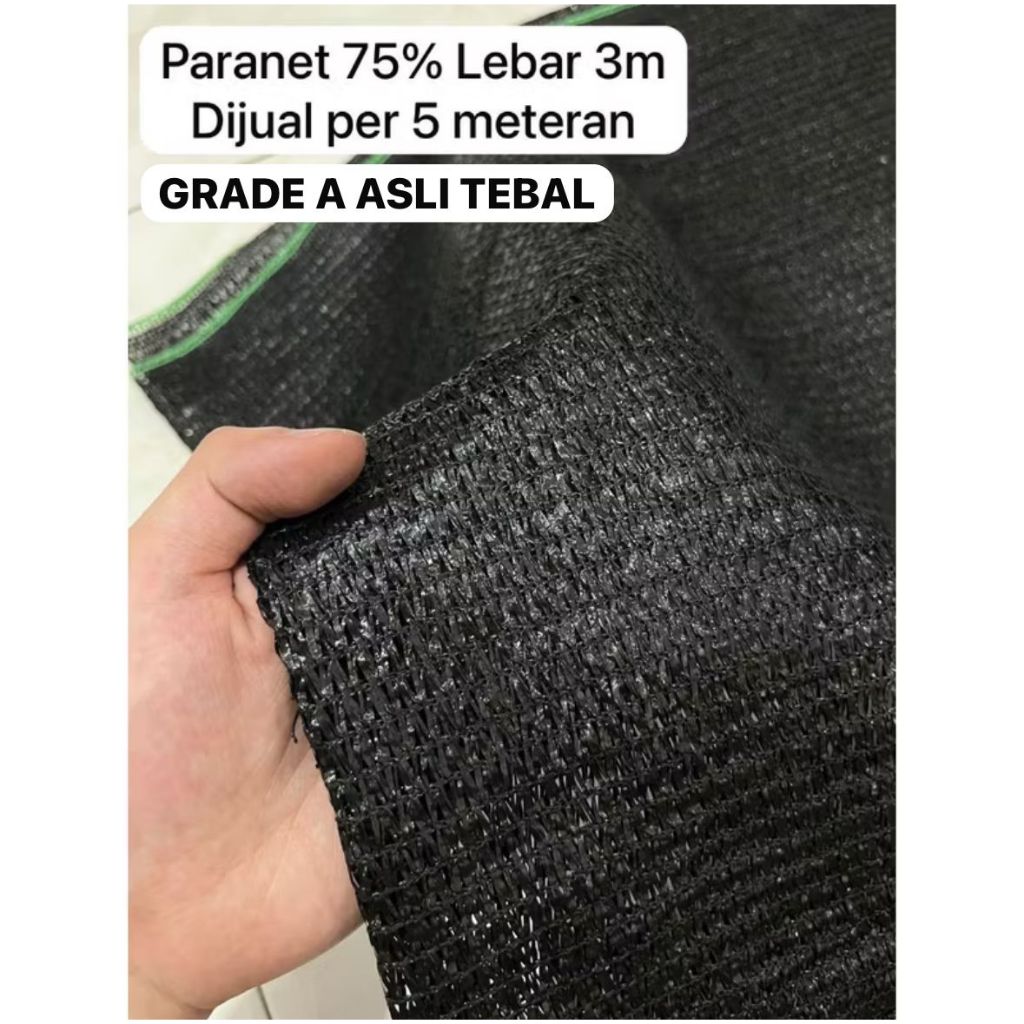 Jaring Paranet 75% ( Lebar 3 meter x Panjang 5 meter ) untuk Peneduh / Tirai Outdoor Hitam Penahan Panas Sinar Matahari