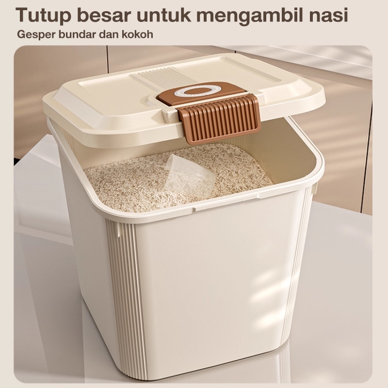 Wadah Beras Anti Kutu 5-25kg Kedap Udara - Tempat Penyimpanan Transparan + Roda - foto 5