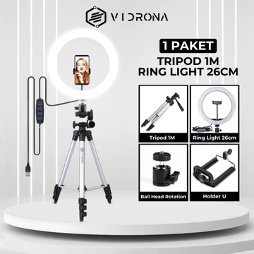 Tripod Ring Light LED 26CM Stand HP 1 Meter Fleksibel Lampu Untuk Live Makeup