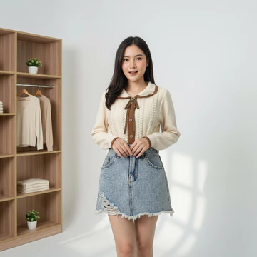TTEUDA Baju Atasan Wanita Sailor Knit Lengan Panjang Blouse Wanita Sailor Knit Premium Blouse
