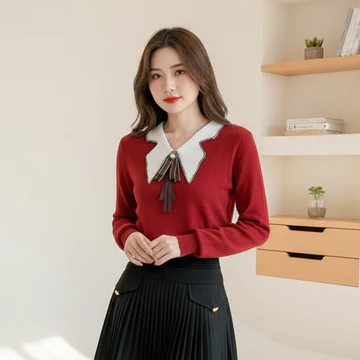 TTEUDA Baju Atasan Wanita Sailor Knit Lengan Panjang Blouse Wanita Sailor Knit Premium Blouse