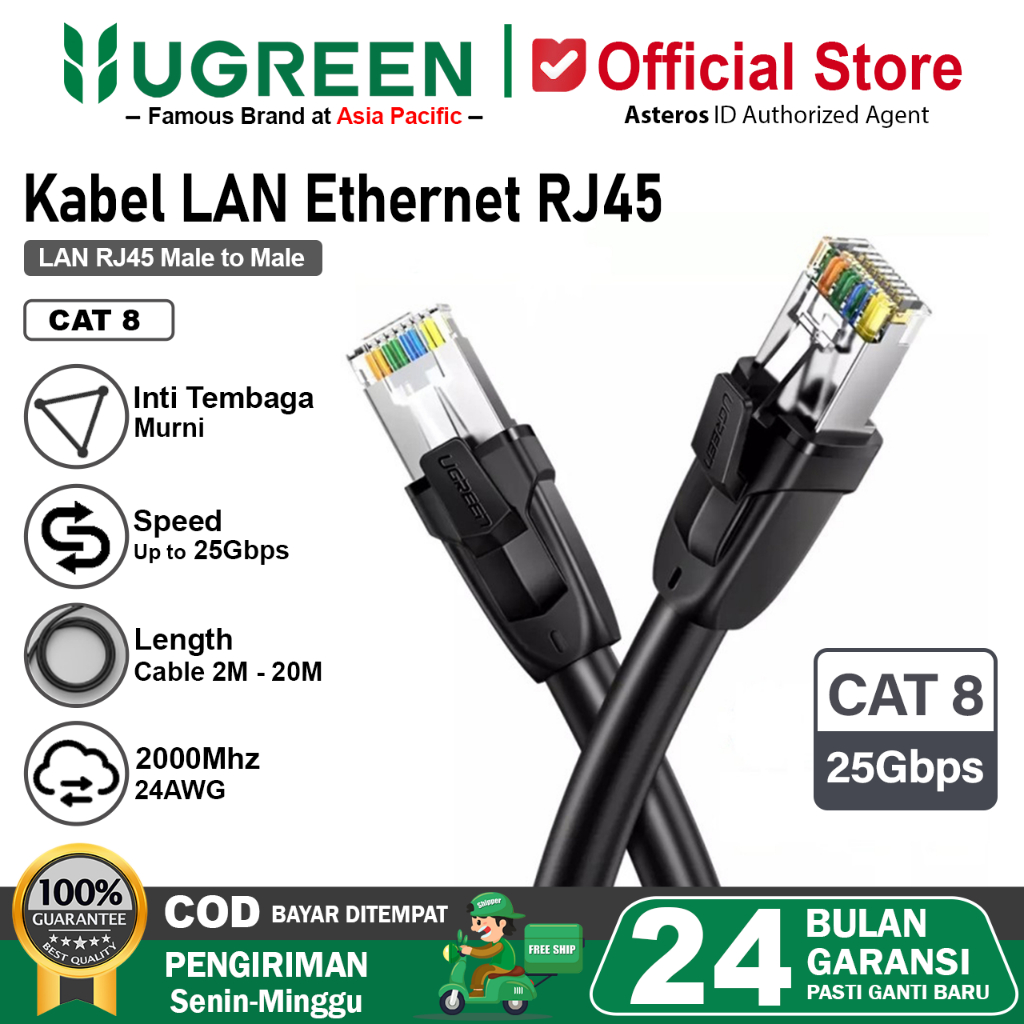 Jual UGREEN Kabel LAN Cat 8 RJ45 Ethernet Network 25Gbps Pure Cord 2M ...