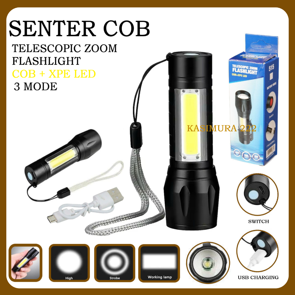 Jual Senter Mini Zoom Flashlight COB + XPE LED Senter Telescopic Zoom ...