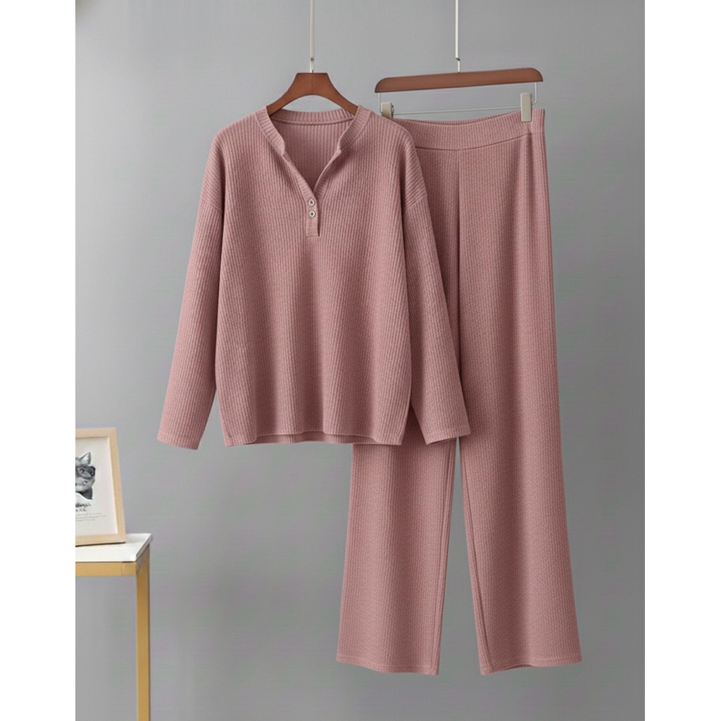 Jual One Set Knit Rib Premium / Setelan Rajut V-Neck Kancing / Set ...