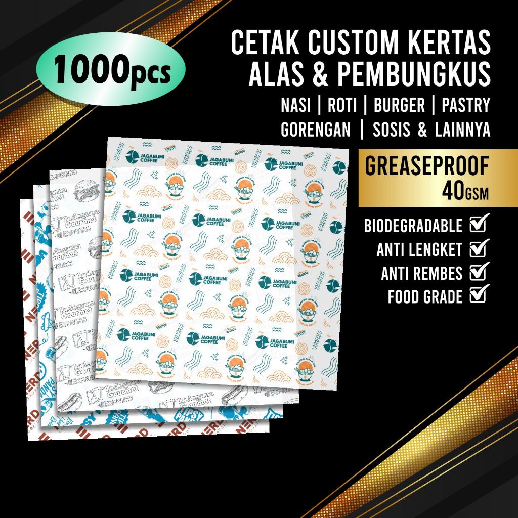 Jual (1000pcs) CUSTOM ALAS KERTAS PEMBUNGKUS NASI MAKANAN ROTI BURGER ...