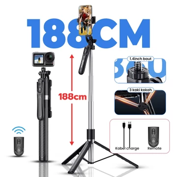 Jovitech Tripod 4 Kaki Stabil Tongsis Selfie Stick Bluetooth Satu Fungsi Klik 178cm TR17